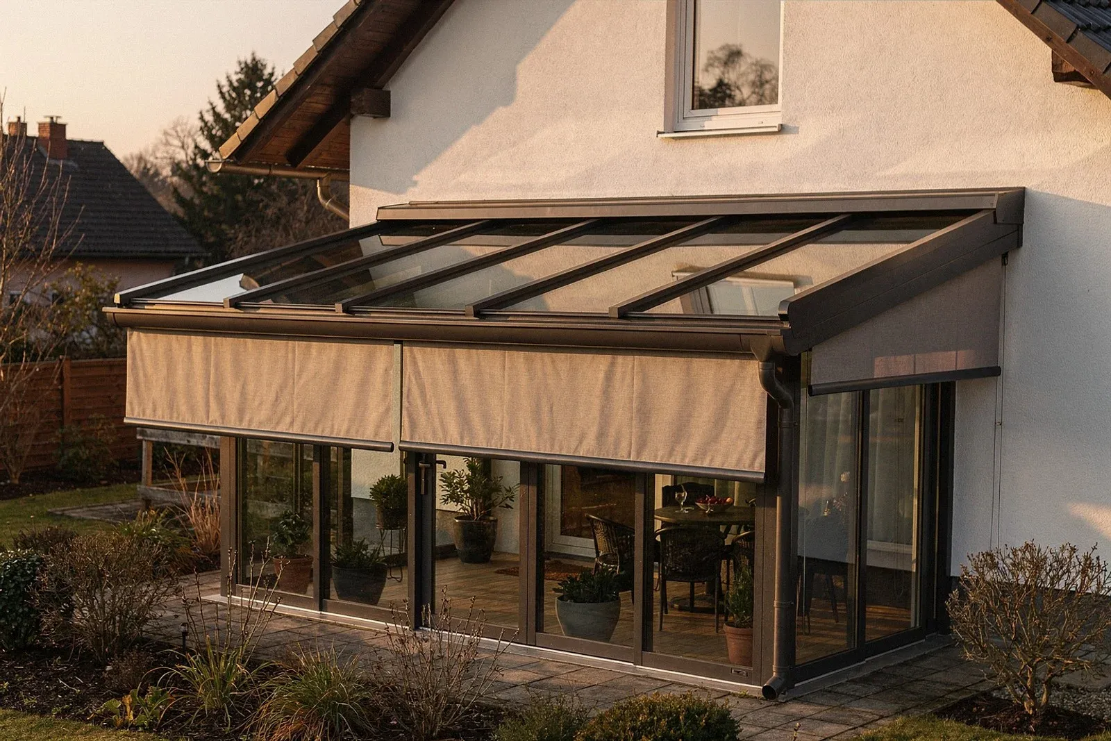 Außenliegende Beschattung an einem Wohnwintergarten in Heilbronn